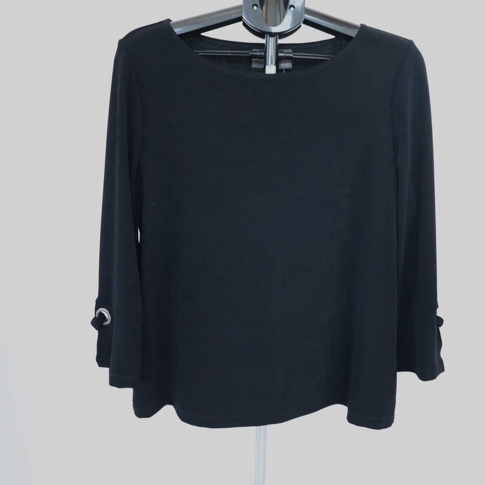 Chico's Travelers Blouse Top Womens 2 US 12 Black 3/4 Sleeve Slinky NWT $69